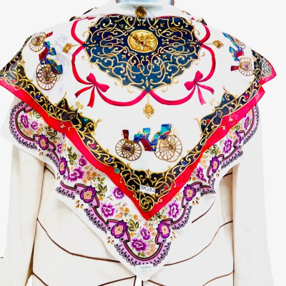 (2) Unused MiniScarfs19" : Celine Paris Red carriage horse +Blooming Floral (40) - Picture 3 of 12